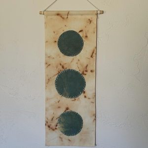 indigo and rust wall hanging